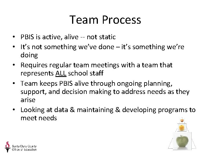 Team Process • PBIS is active, alive -- not static • It’s not something