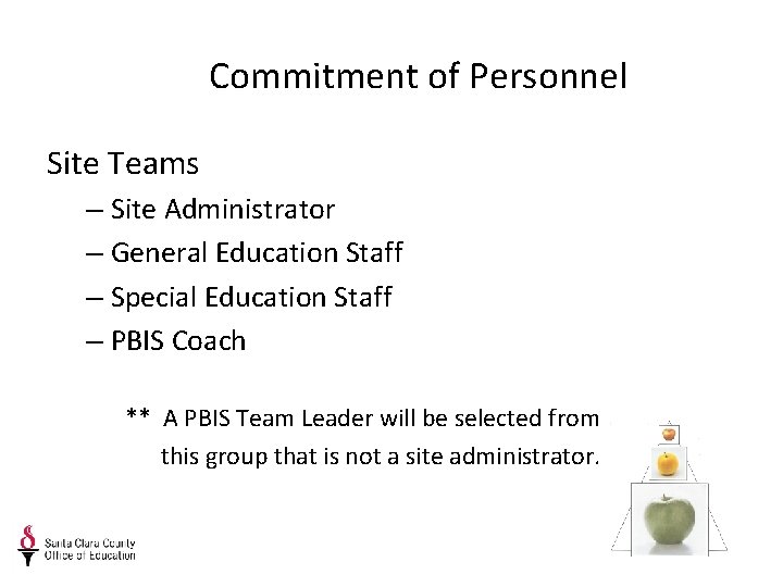 Commitment of Personnel Site Teams – Site Administrator – General Education Staff – Special