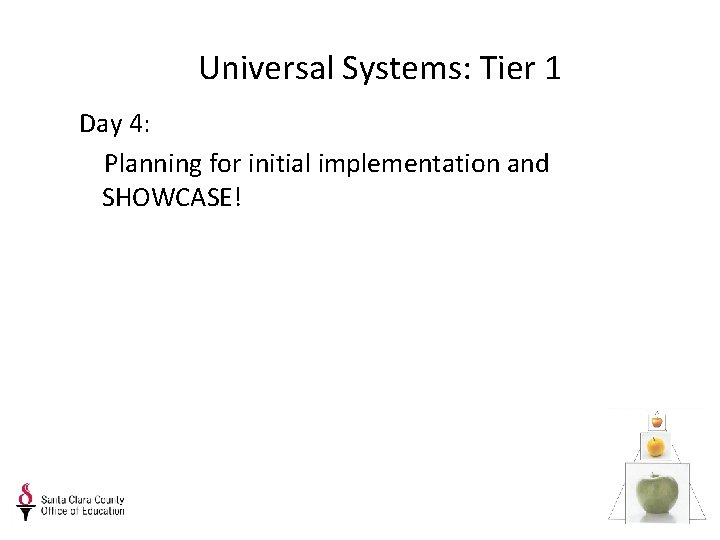 Universal Systems: Tier 1 Day 4: Planning for initial implementation and SHOWCASE! 
