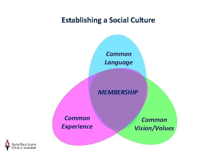 Establishing a Social Culture Common Language MEMBERSHIP Common Experience Common Vision/Values 