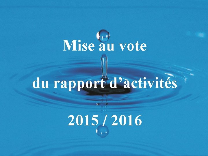 Mise au vote du rapport d’activités 2015 / 2016 