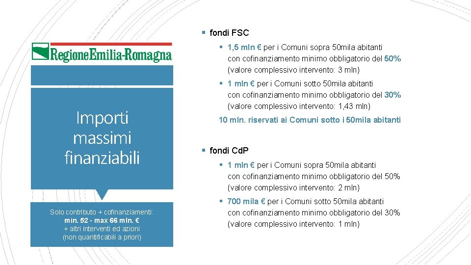 § fondi FSC § 1, 5 mln € per i Comuni sopra 50 mila