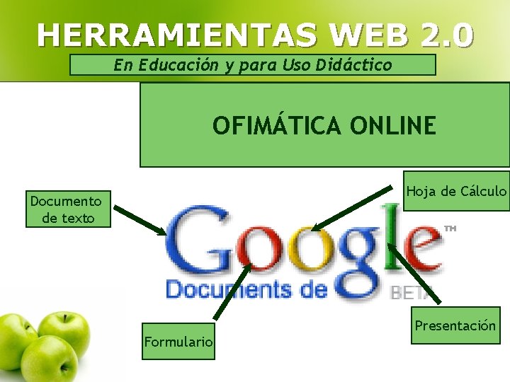 HERRAMIENTAS WEB 2. 0 En Educación y para Uso Didáctico OFIMÁTICA ONLINE Hoja de