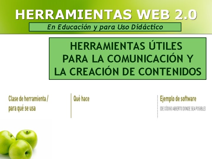 HERRAMIENTAS WEB 2. 0 En Educación y para Uso Didáctico HERRAMIENTAS ÚTILES PARA LA