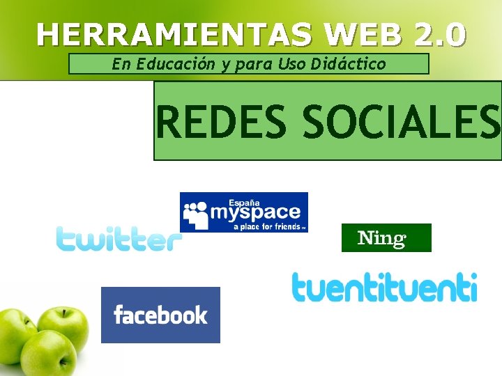 HERRAMIENTAS WEB 2. 0 En Educación y para Uso Didáctico REDES SOCIALES 