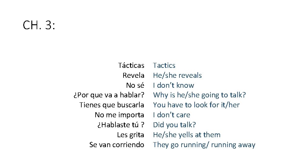 CH. 3: Tácticas Revela No sé ¿Por que va a hablar? Tienes que buscarla