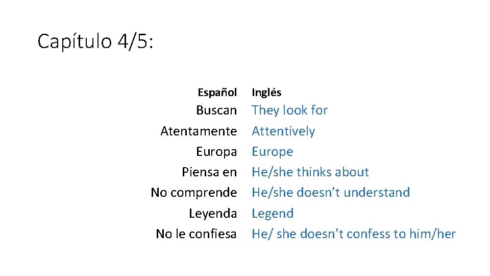 Capítulo 4/5: Español Buscan Atentamente Europa Piensa en No comprende Leyenda No le confiesa