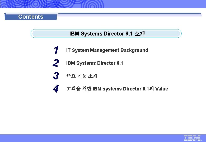 IBM Global Technology Services | IBM Systems Director 6. 1 표준 제안 | Contents