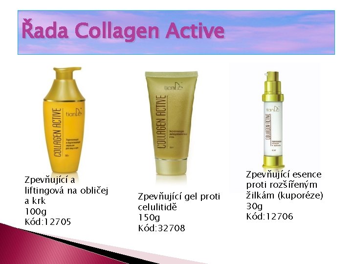 Řada Collagen Active Zpevňující a liftingová na obličej a krk 100 g Kód: 12705