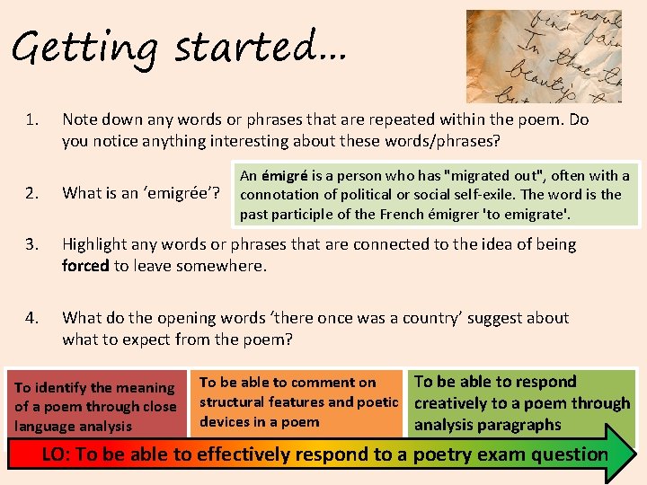 Getting started. . . 1. Note down any words or phrases that are repeated