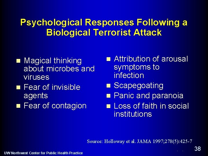 Psychological Responses Following a Biological Terrorist Attack Magical thinking about microbes and viruses n