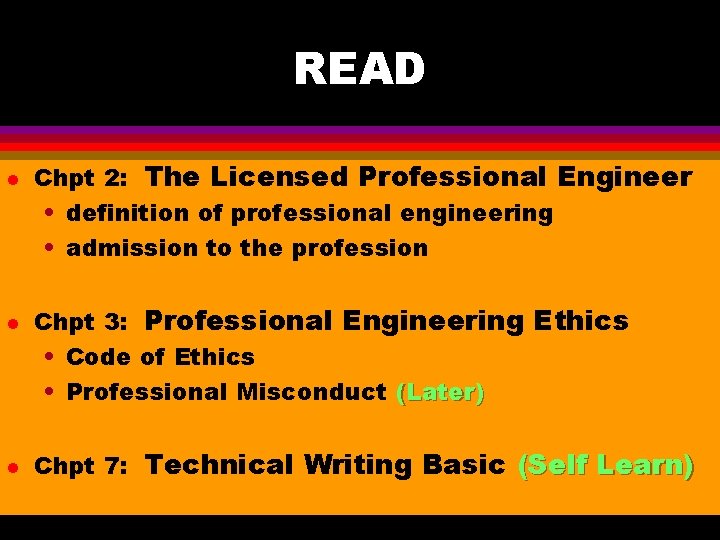READ l l l Chpt 2: The Licensed Professional Engineer • definition of professional