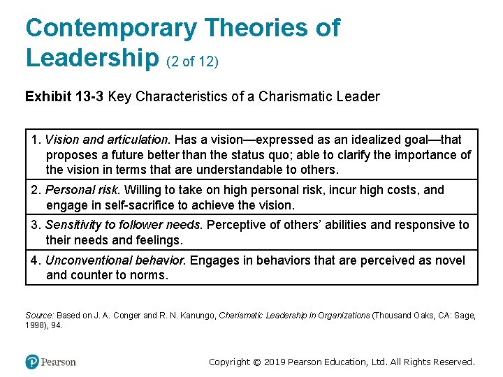 Contemporary Theories of Leadership (2 of 12) Exhibit 13 -3 Key Characteristics of a