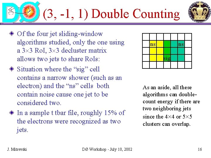 (3, -1, 1) Double Counting Of the four jet sliding-window algorithms studied, only the (3, -1, 1) Double Counting Of the four jet sliding-window algorithms studied, only the