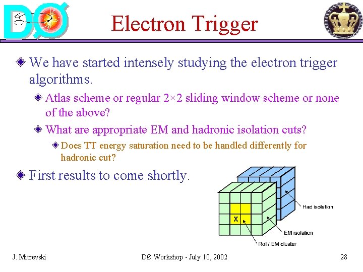 Electron Trigger We have started intensely studying the electron trigger algorithms. Atlas scheme or Electron Trigger We have started intensely studying the electron trigger algorithms. Atlas scheme or