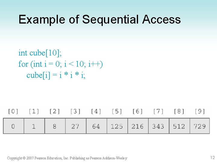 Example of Sequential Access int cube[10]; for (int i = 0; i < 10;