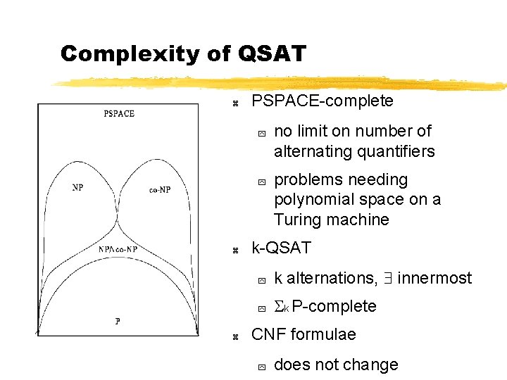 Complexity of QSAT z PSPACE-complete y y z z no limit on number of