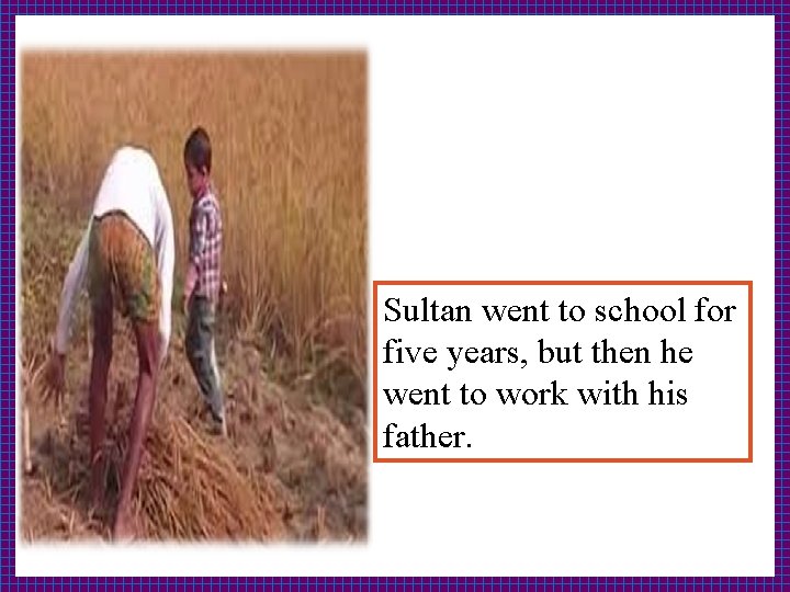 Sultan went to school for five years, but then he went to work with