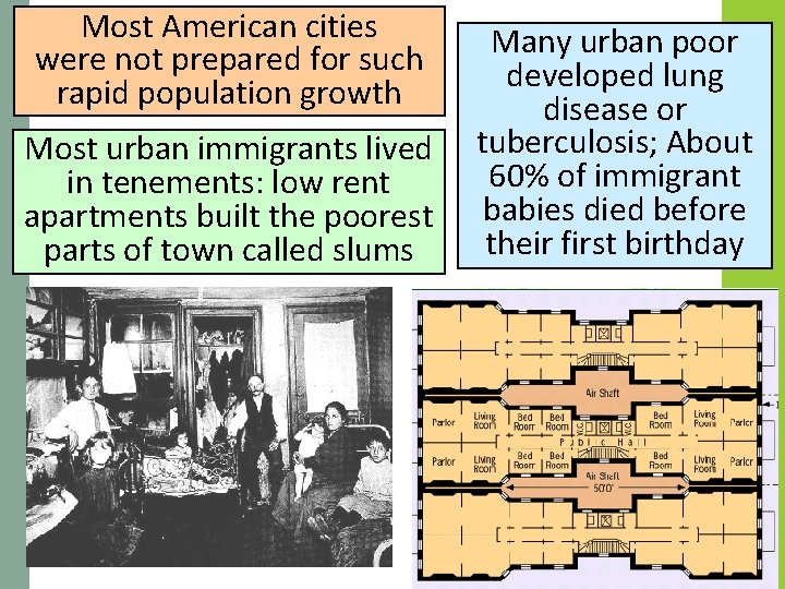 Most American cities were not prepared for such rapid population growth Most urban immigrants