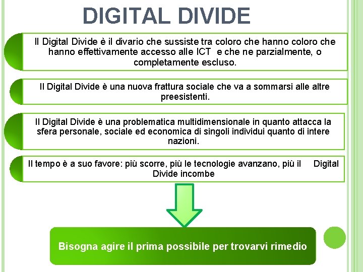 DIGITAL DIVIDE Il Digital Divide è il divario che sussiste tra coloro che hanno