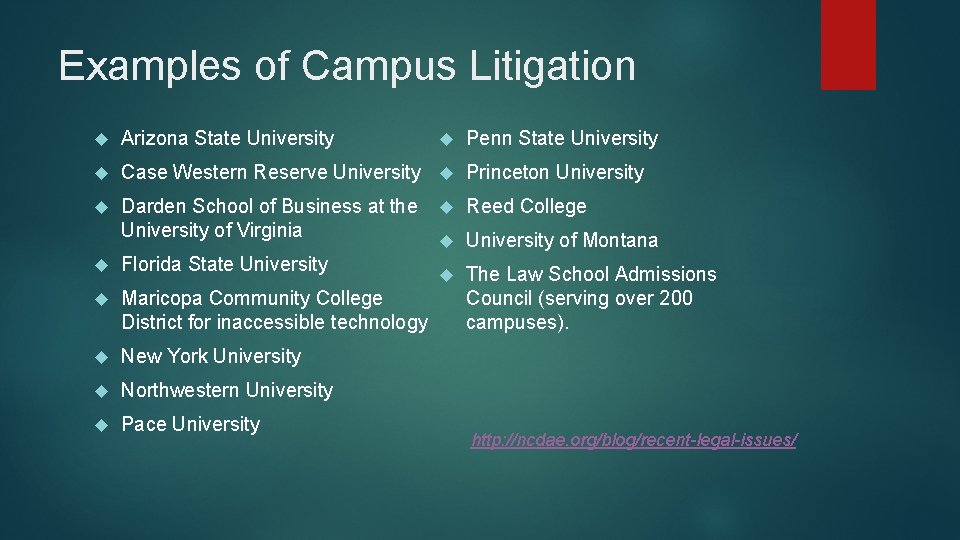 Examples of Campus Litigation Penn State University Arizona State University Case Western Reserve University