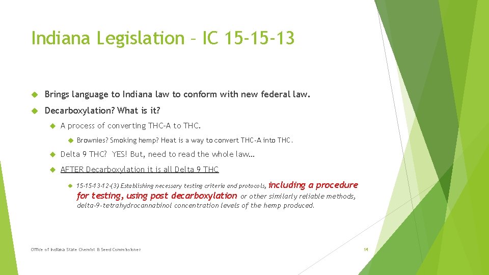 Indiana Legislation – IC 15 -15 -13 Brings language to Indiana law to conform
