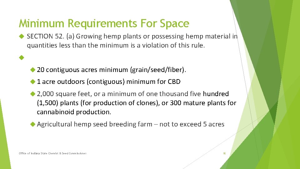 Minimum Requirements For Space SECTION 52. (a) Growing hemp plants or possessing hemp material