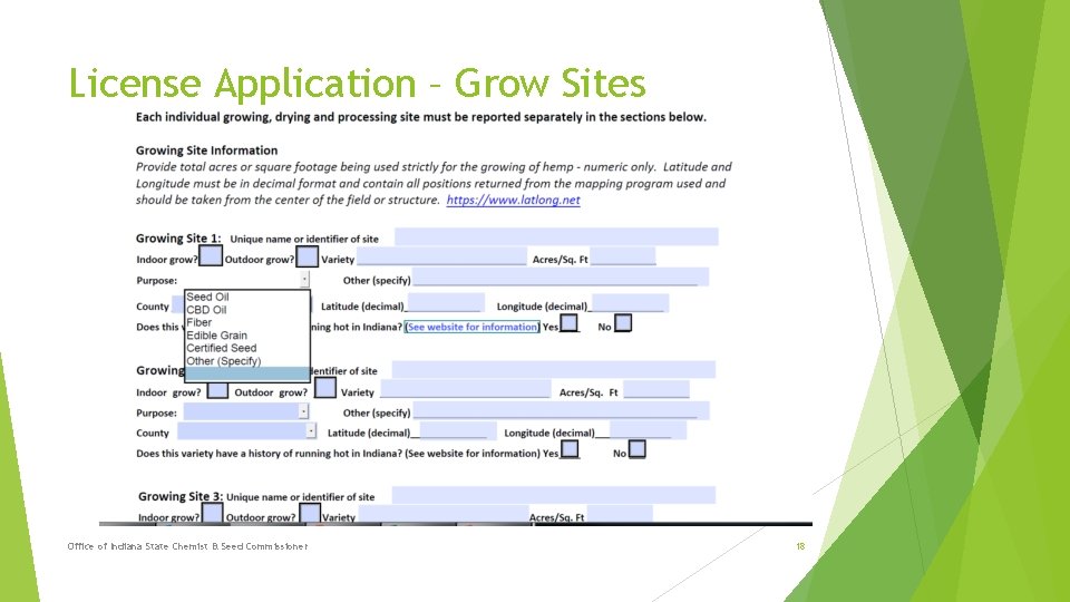 License Application – Grow Sites Office of Indiana State Chemist & Seed Commissioner 18