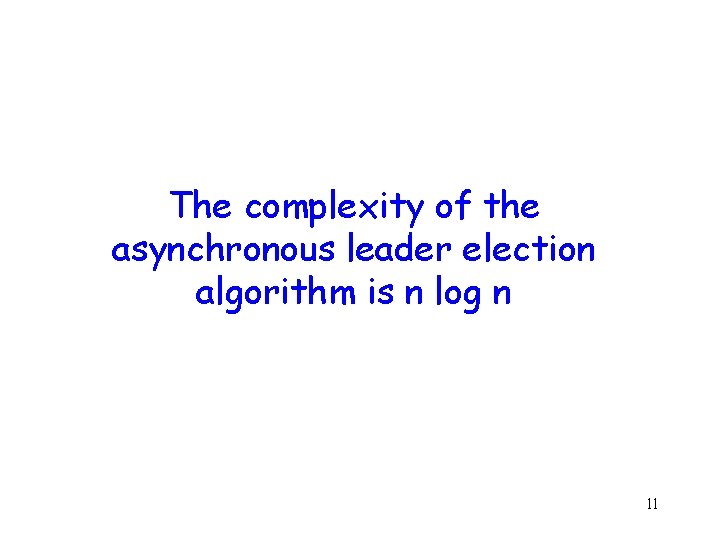 The complexity of the asynchronous leader election algorithm is n log n 11 