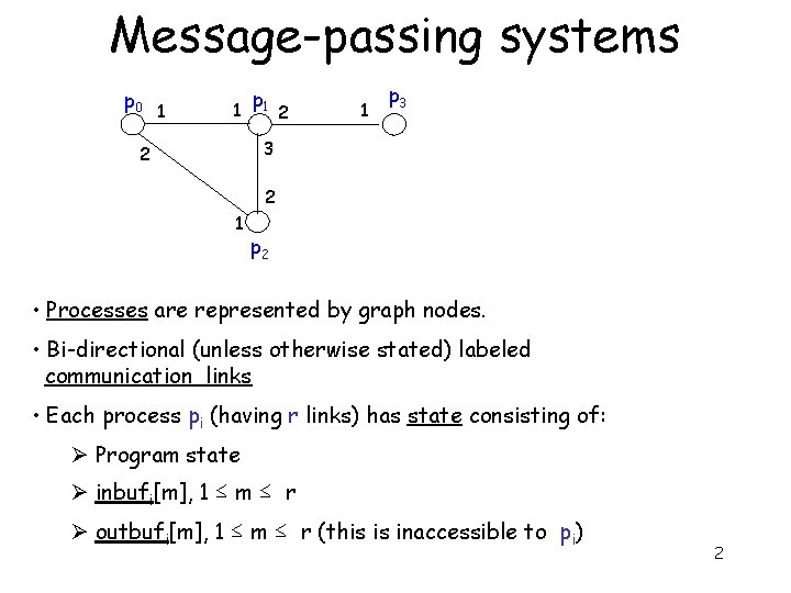 Message-passing systems p 0 1 1 p 1 2 1 p 3 3 2