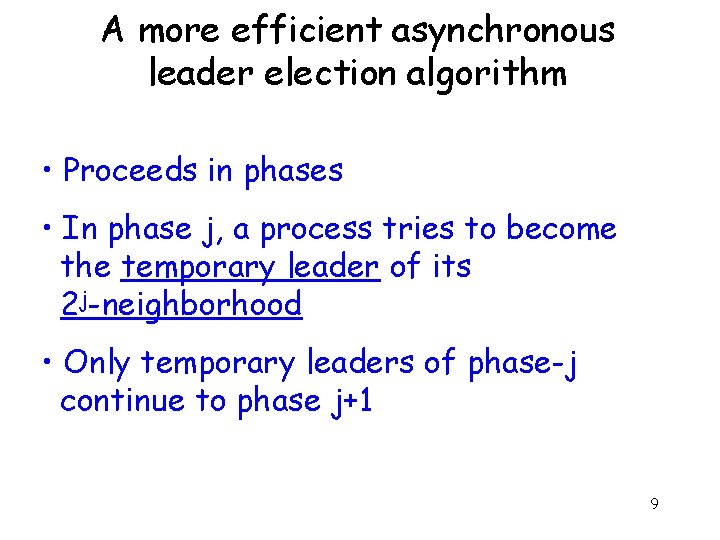 A more efficient asynchronous leader election algorithm • Proceeds in phases • In phase