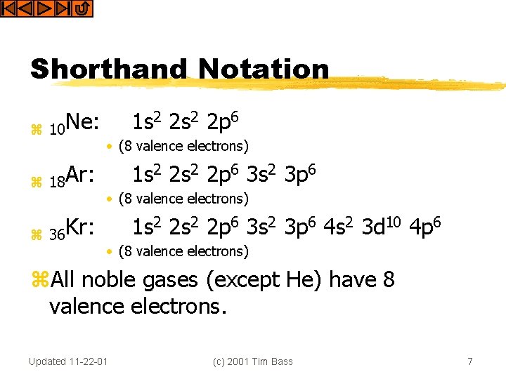 Shorthand Notation z 10 Ne: z 18 Ar: z 36 Kr: 1 s 2