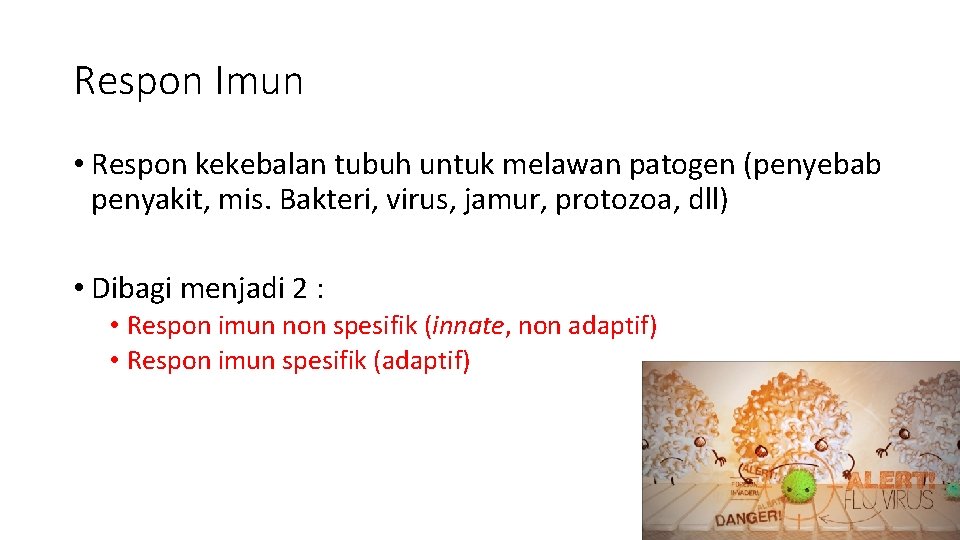 Respon Imun • Respon kekebalan tubuh untuk melawan patogen (penyebab penyakit, mis. Bakteri, virus,