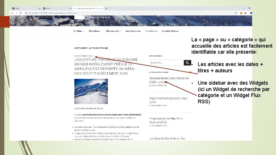 La « page » ou « catégorie » qui accueille des articles est facilement