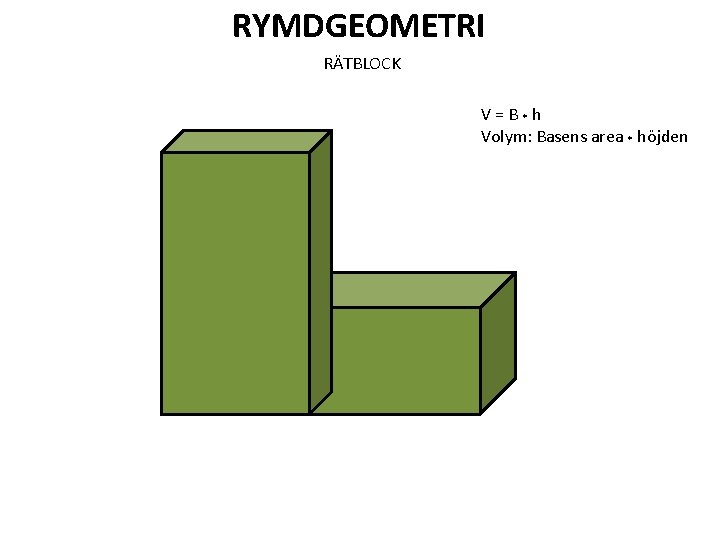 RYMDGEOMETRI RÄTBLOCK V=B*h Volym: Basens area * höjden 