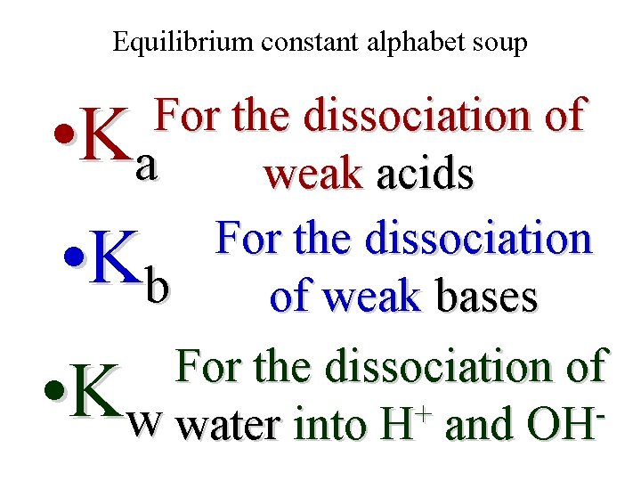 Equilibrium constant alphabet soup For the dissociation of a weak acids For the dissociation
