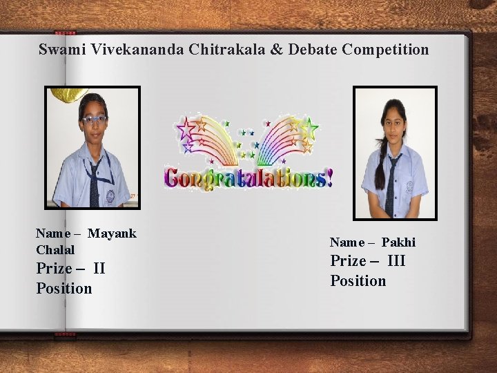 Swami Vivekananda Chitrakala & Debate Competition Name – Mayank Chalal Prize – II Position