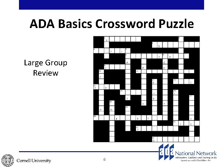 ADA Basics Crossword Puzzle Large Group Review 6 