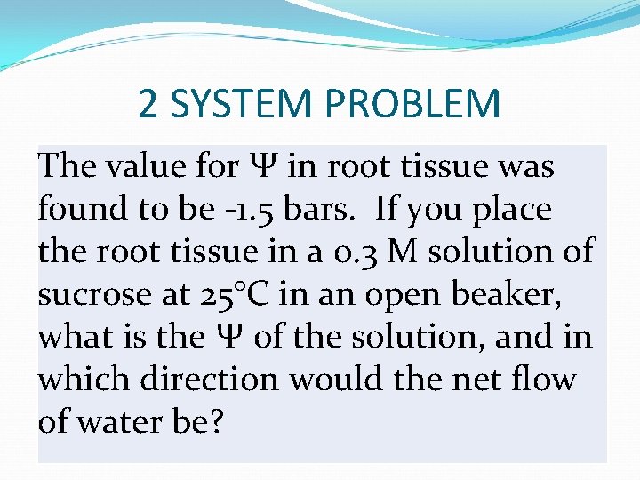 2 SYSTEM PROBLEM The value for Ψ in root tissue was found to be