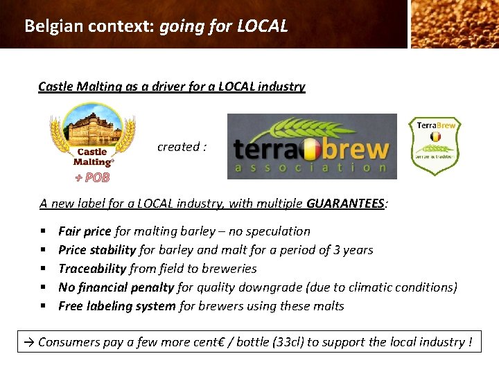 Belgian context: going for LOCAL Castle Malting as a driver for a LOCAL industry
