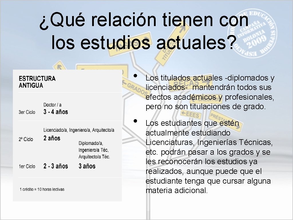 ¿Qué relación tienen con los estudios actuales? • • Los titulados actuales -diplomados y