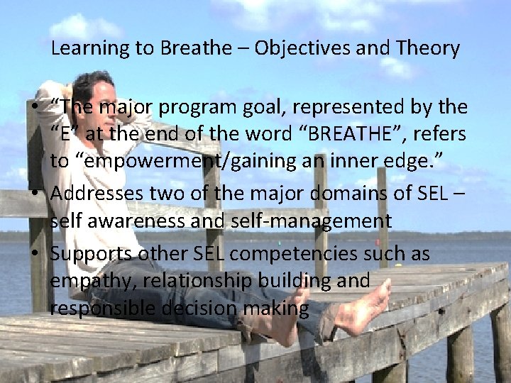 Learning to Breathe – Objectives and Theory • “The major program goal, represented by