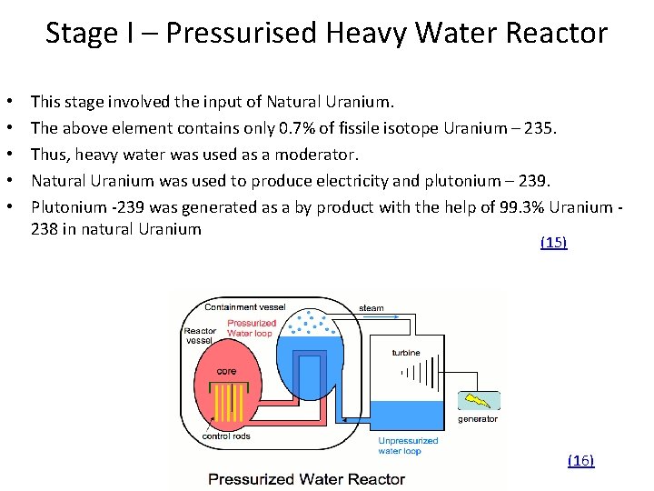 Stage I – Pressurised Heavy Water Reactor • • • This stage involved the
