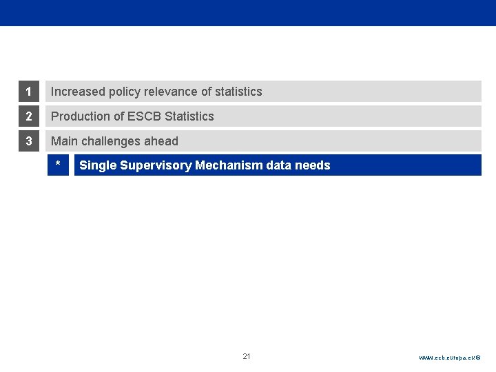 Rubric 1 Increased policy relevance of statistics 2 Production of ESCB Statistics 3 Main