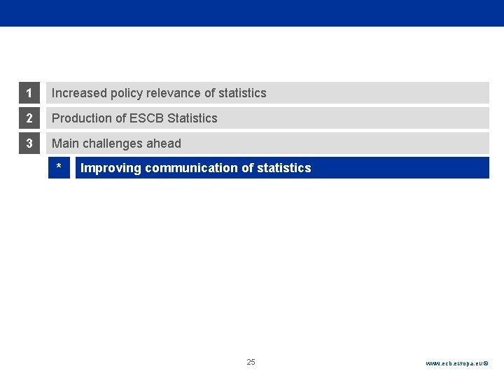 Rubric 1 Increased policy relevance of statistics 2 Production of ESCB Statistics 3 Main