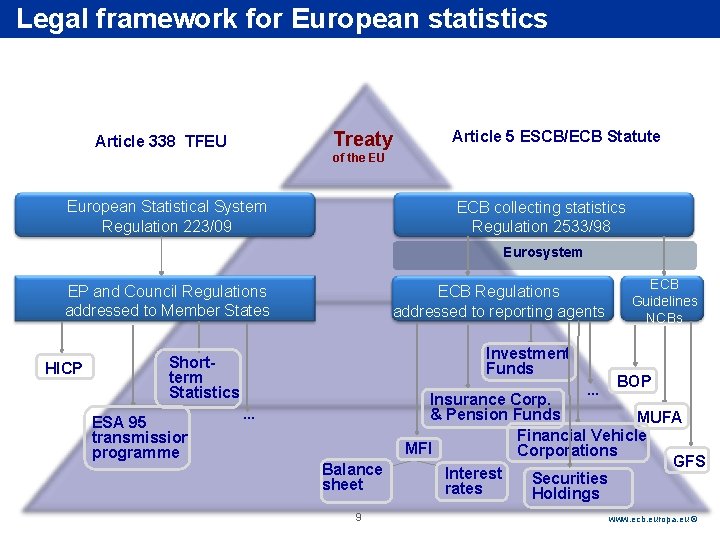 Rubric framework for European statistics Legal Treaty Article 338 TFEU Article 5 ESCB/ECB Statute