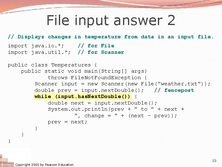 File input answer 2 // Displays changes in temperature from data in an input