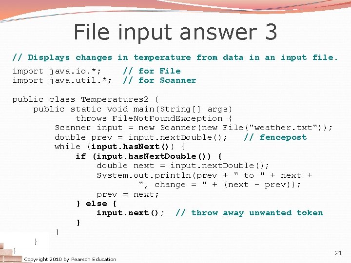 File input answer 3 // Displays changes in temperature from data in an input