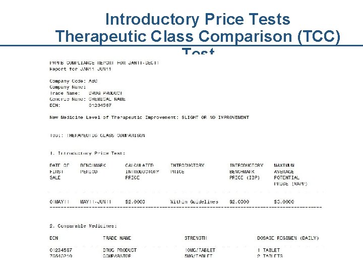 Introductory Price Tests Therapeutic Class Comparison (TCC) Test 27 