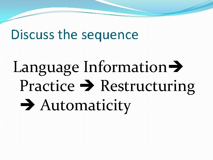 Discuss the sequence Language Information Practice Restructuring Automaticity 